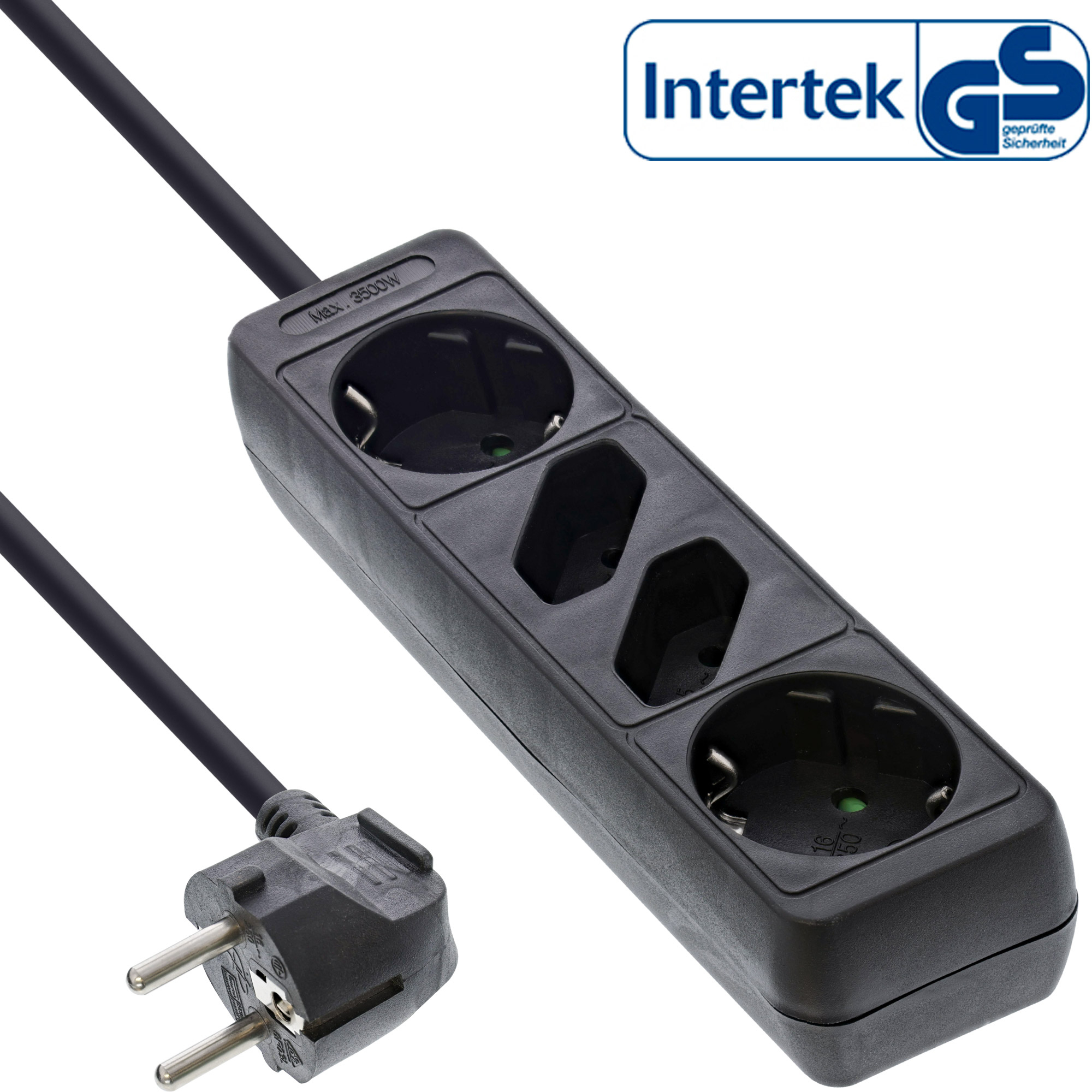 InLine Steckdosenleiste - 4-fach - 2x Schutzkontakt + 2x Euro - schwarz - 5m