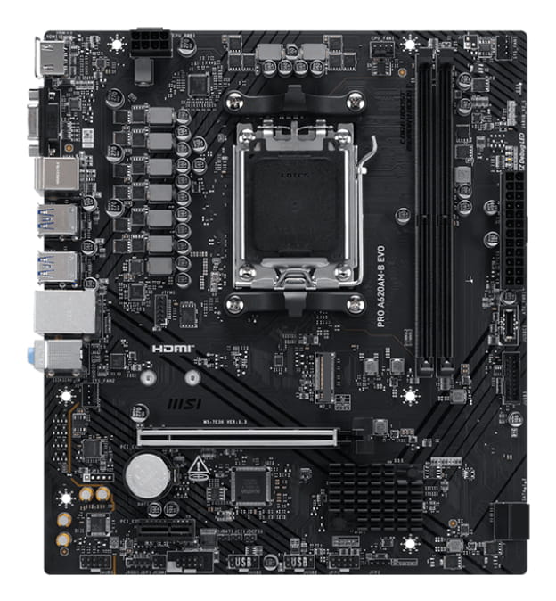 MSI PRO A620AM-B EVO - Motherboard - micro ATX - Socket AM5 - AMD A620A Chipsatz - USB 3.2 Gen 1, USB-C 3.2 Gen 1 - 2.5 Gigabit LAN - Onboard-Grafik (CPU erforderlich)