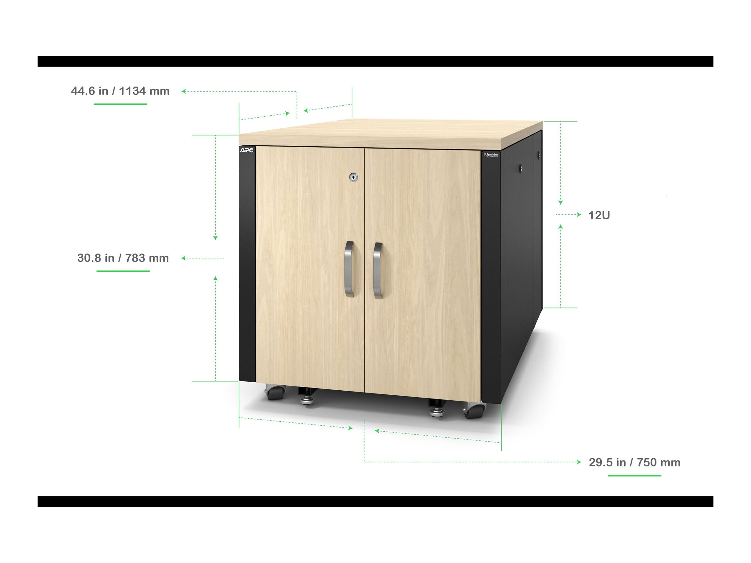 APC NetShelter - Schrank (vertikal) - schallisoliert - AC 100-230 V - Ahorn - 12U - 48.3 cm (19")
