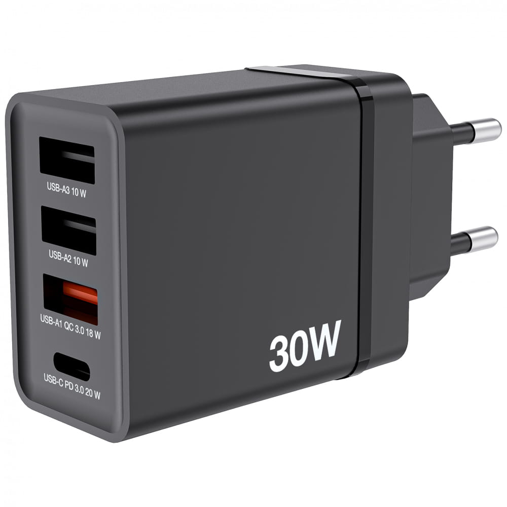 Verbatim Netzteil - 30 Watt - 5 A - PD 3.0, QC 3.0 - 4 Ausgabeanschlussstellen (24 pin USB-C, 3 x USB Typ A)