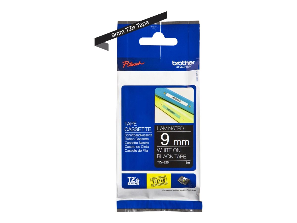 Brother TZe-325 - Standard-Klebstoff - Weiß auf Schwarz - Rolle (0,9 cm x 8 m)