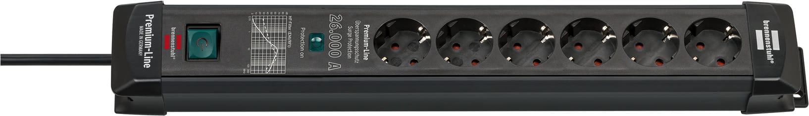 Brennenstuhl 1951160400, 1,8 m, Drinnen, IP20, Schwarz, 6 AC-Ausgänge, 90 mm