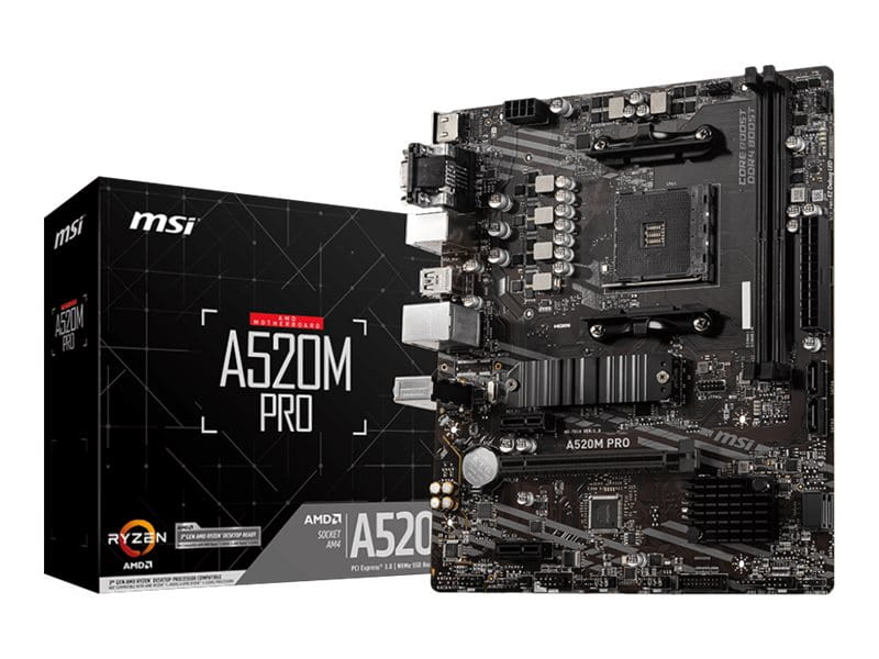 MSI A520M PRO - Motherboard - micro ATX - Socket AM4 - AMD A520 Chipsatz - USB 3.2 Gen 1 - Gigabit LAN - Onboard-Grafik (CPU erforderlich)