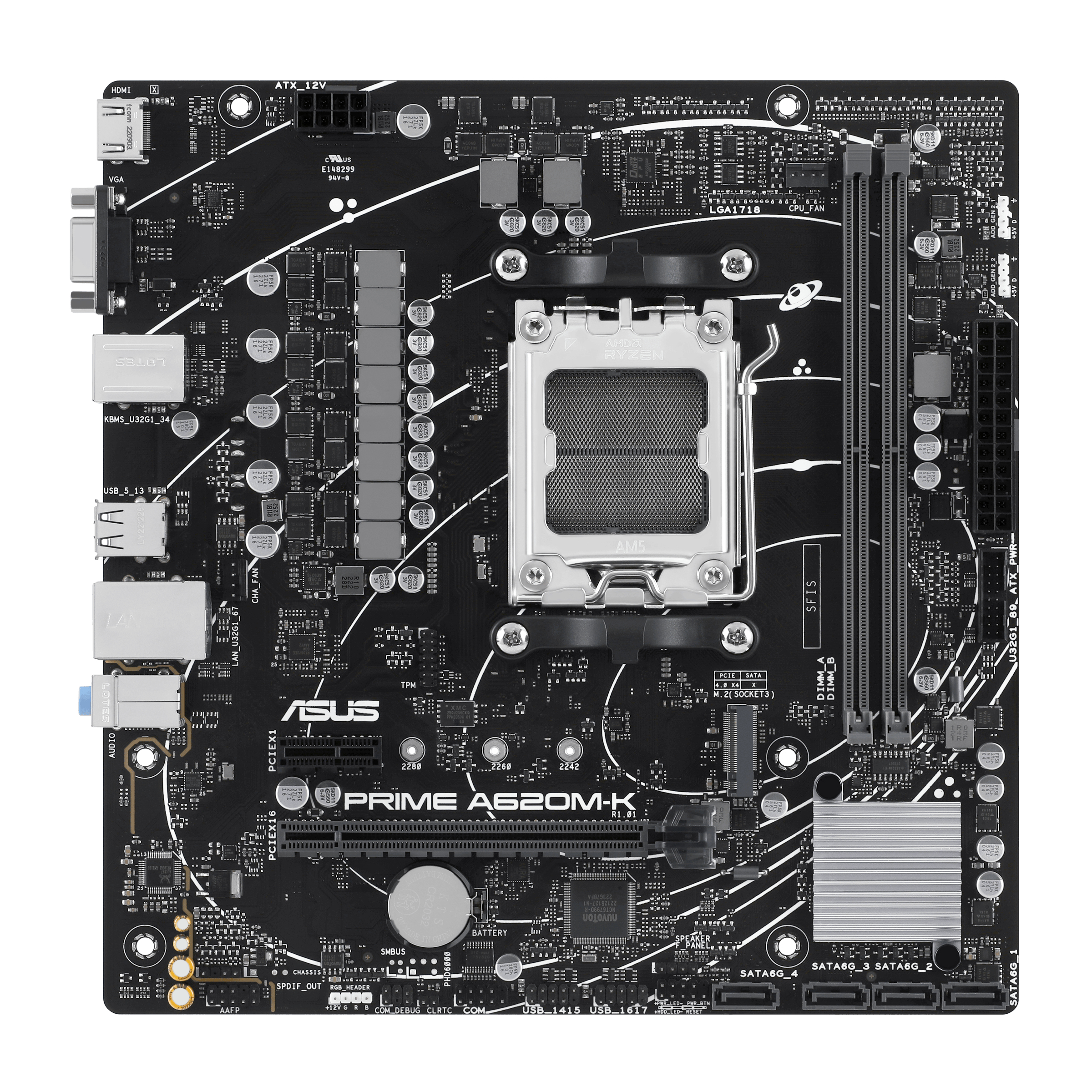 ASUS PRIME A620M-K - Motherboard - micro ATX - Socket AM5 - AMD A620 Chipsatz - USB 3.2 Gen 1 - Gigabit LAN - Onboard-Grafik (CPU erforderlich)