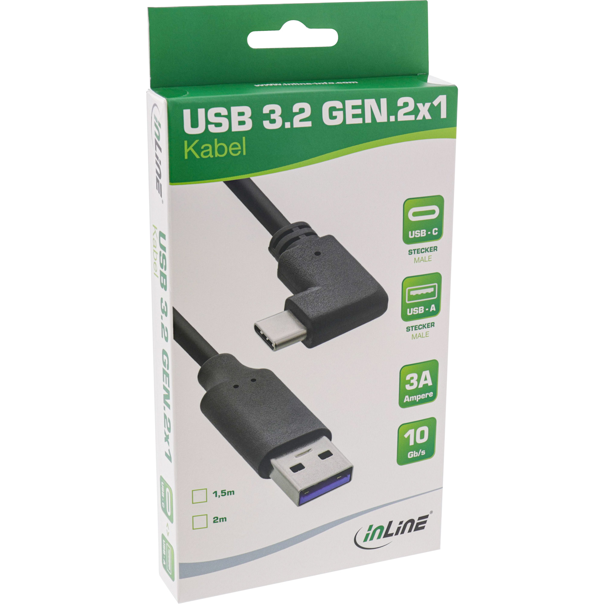 InLine USB 3.2 Kabel - USB-C Stecker gewinkelt an A Stecker - schwarz - 1,5m