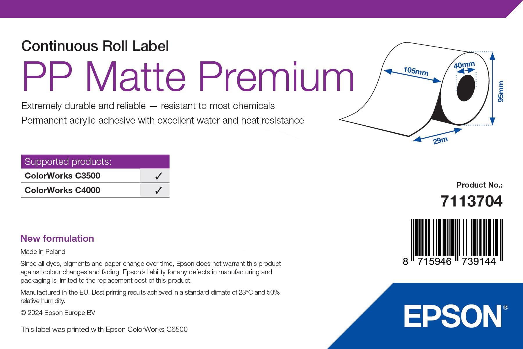 Epson Premium - Polypropylen (PP) - matt - permanenter Acrylklebstoff - Rolle A6 (10,5 cm x 29 m)