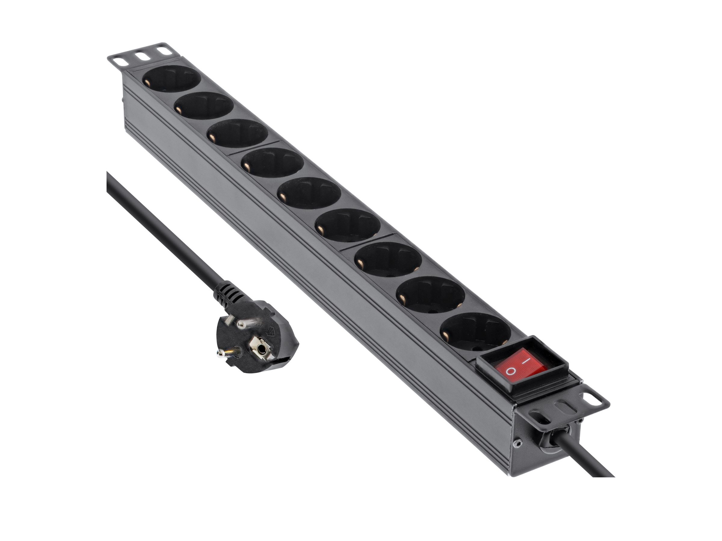 InLine 19" Steckdosenleiste - 9-fach Schutzkontakt - mit Schalter - 2m - schwarz