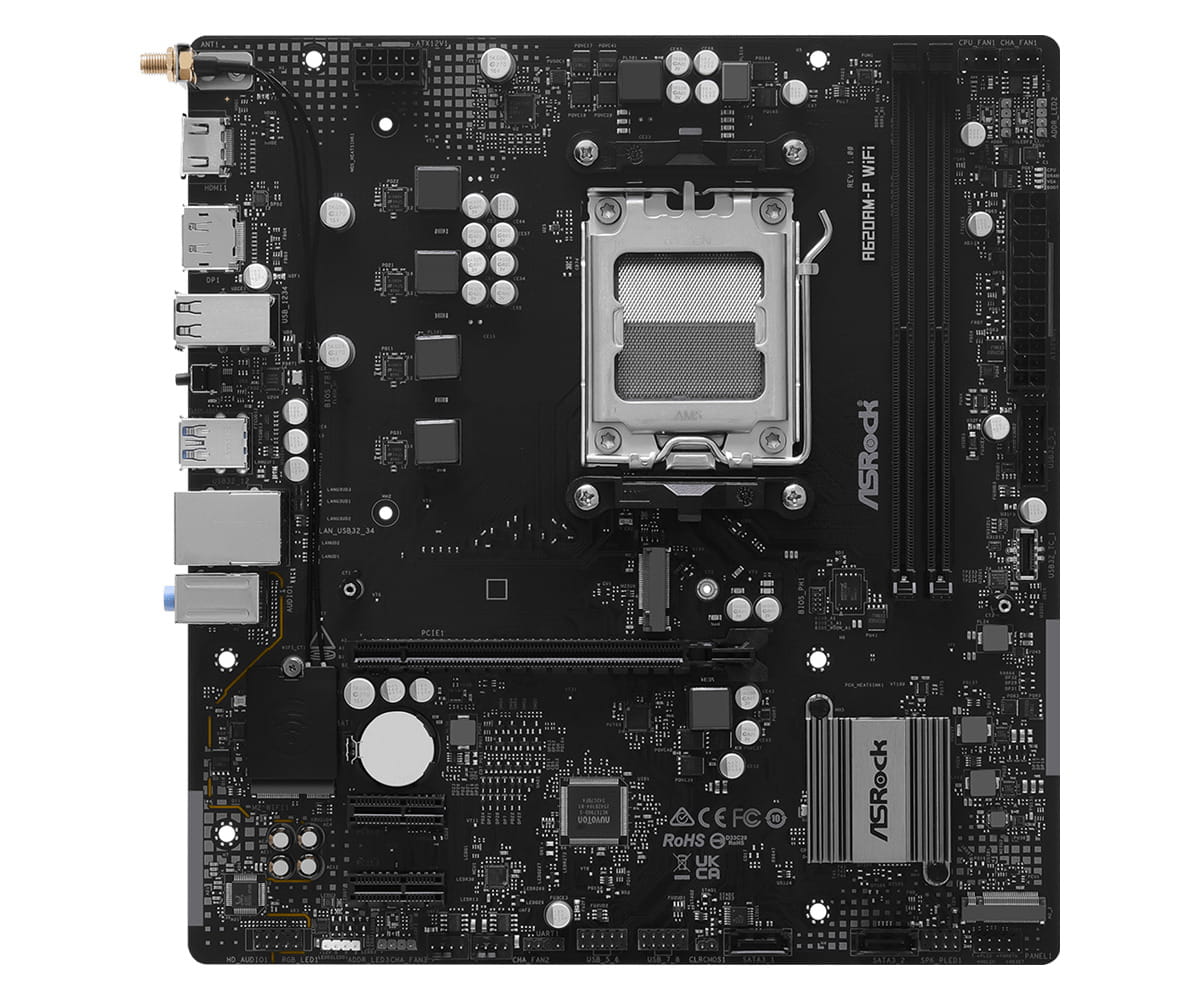 ASRock A620AM-P WIFI, AMD, Sockel AM5, AMD Ryzen 9000 Series, AMD Ryzen 8000 Series, AMD Ryzen 7000 Series, DDR5-SDRAM, 128 GB, DIMM
