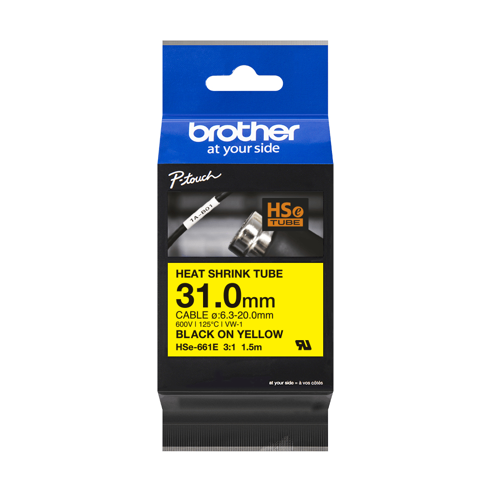 Brother HSe-661E - Schwarz auf Gelb - Rolle (3,1 cm x 1,5 m)
