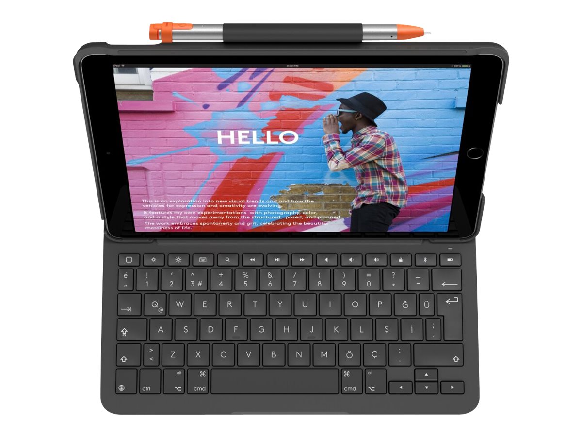 Logitech Slim Folio - Tastatur und Foliohülle - kabellos - Bluetooth - QWERTZ - Schweizerisch - Graphite - für Apple 10.2-inch iPad (7. Generation, 8. Generation, 9. Generation)