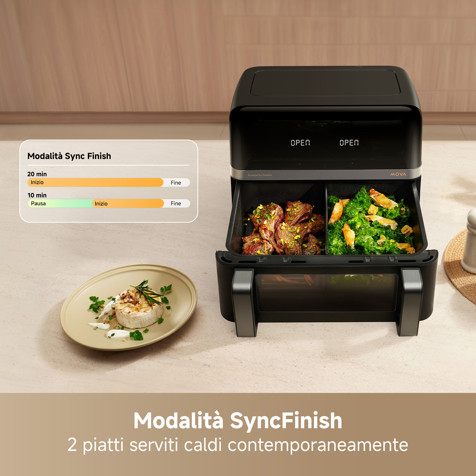 MOVA FD20 PRO, Heißluftfritteuse, 9 l, 40 °C, 230 °C, Doppel, Schwarz