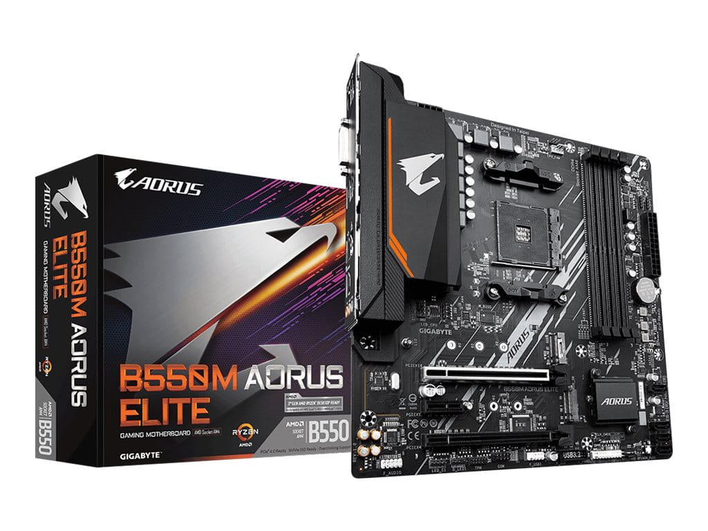 Gigabyte B550M AORUS ELITE Mainboard – AMD Ryzen 5000 CPUs, 5+3 Phasen VRM, bis zu 4733 MHz DDR4, 1xPCIe 4.0 + 1xPCIe 3.0 M.2, 1GbE LAN, USB 3.2 Gen 1, AMD, Sockel AM4, AMD Ryzen 3000 Series, AMD Ryzen 4000 Series, AMD Ryzen 5000 Series, Sockel AM4, DD
