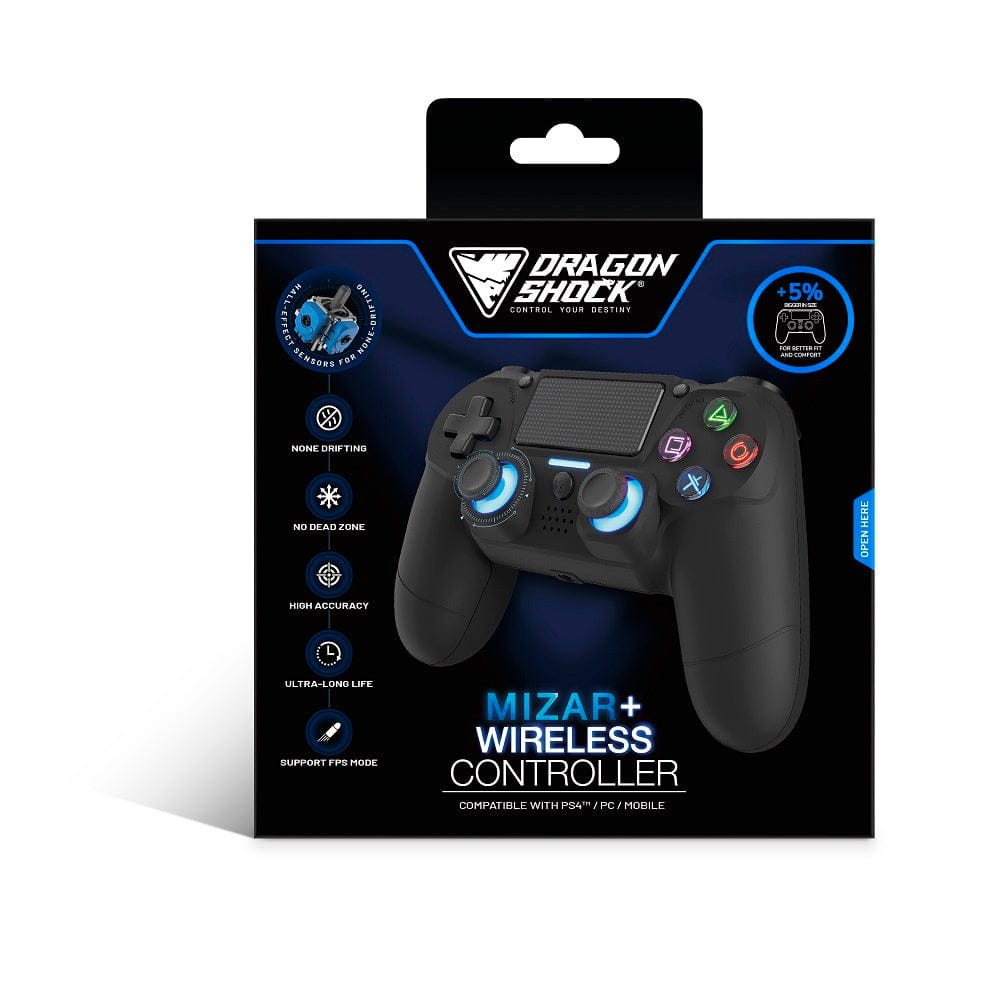 DragonShock Mizar+, Gamepad, PC, PlayStation 4, Android, D-Pad, Home button, Turbo-Taste, Reset-Taste, Schaltfläche Optionen, Schaltfläche Teilen, Analog / Digital, Blau, Kabellos