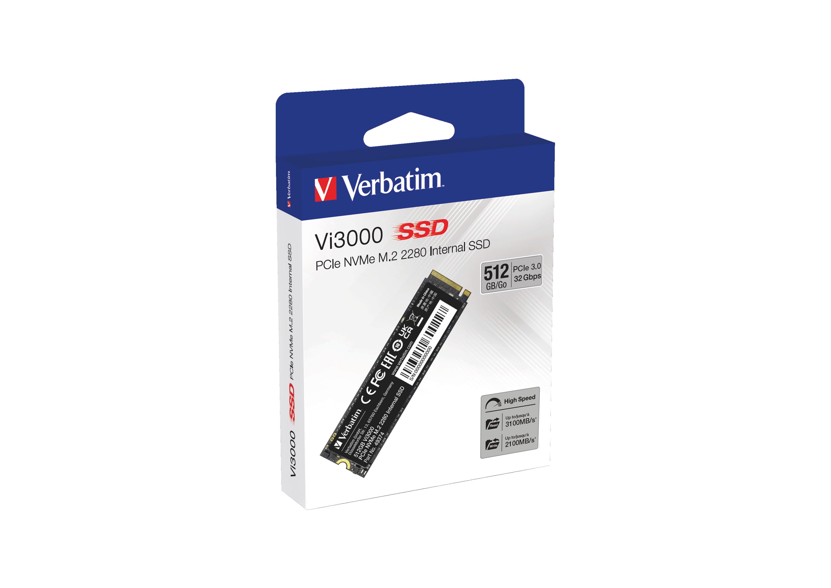 Verbatim Vi3000 - SSD - High Endurance - 512 GB - intern - M.2 2280 - PCIe 3.0 x4 (NVMe)