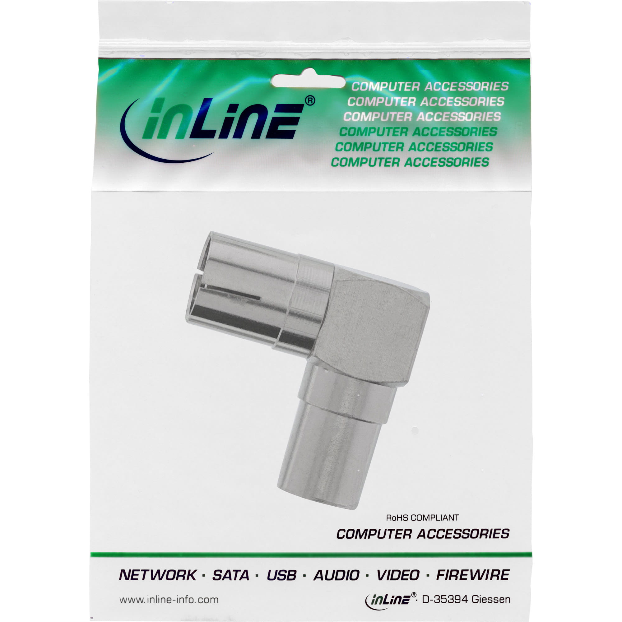 InLine Antenne Koaxial Verbinder Stecker / Buchse - 90° gewinkelt - Metall