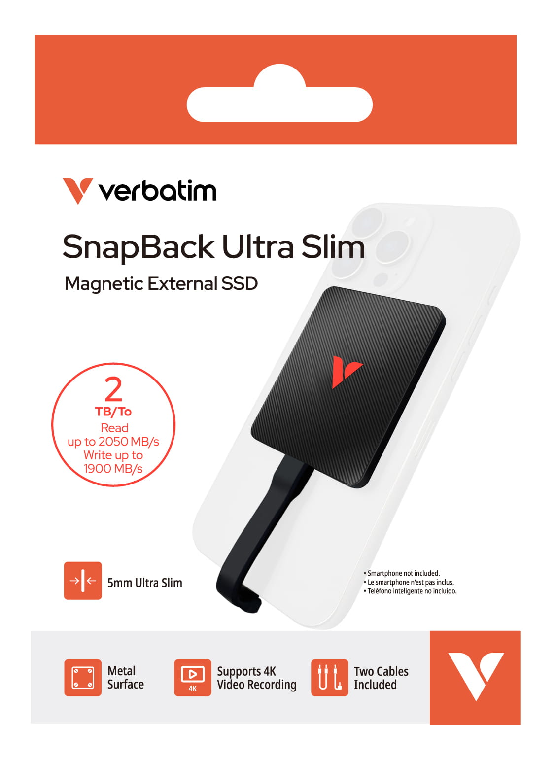 Verbatim SnapBack Ultra Slim SSD 2TB, 2 TB, USB Typ-C, USB 3.2 Gen 2x2, 2050 MB/s, 20 Gbit/s, Schwarz