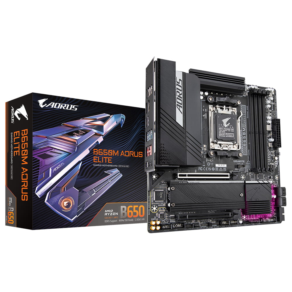 Gigabyte AORUS B650M ELITE - 1.0 - Motherboard - micro ATX - Socket AM5 - AMD B650 Chipsatz - USB 3.2 Gen 2, USB-C 3.2 Gen2, USB 3.2 Gen 1, USB-C 3.2 Gen 2x2 - 2.5 Gigabit LAN - Onboard-Grafik (CPU erforderlich)