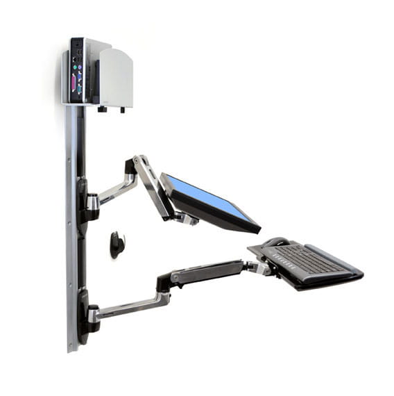 Ergotron LX Wall Mount System - Befestigungskit (Wandarm, Maushalterung, 2 Schienenabdeckungen, Tastaturarm, 2 Kabelkanäle, Handgelenkkissen, Wandschiene 10", Wandschiene 34", CPU Abstandhalter, Montagesystem mit CPU-Halterung und Armen, medium CPU hold