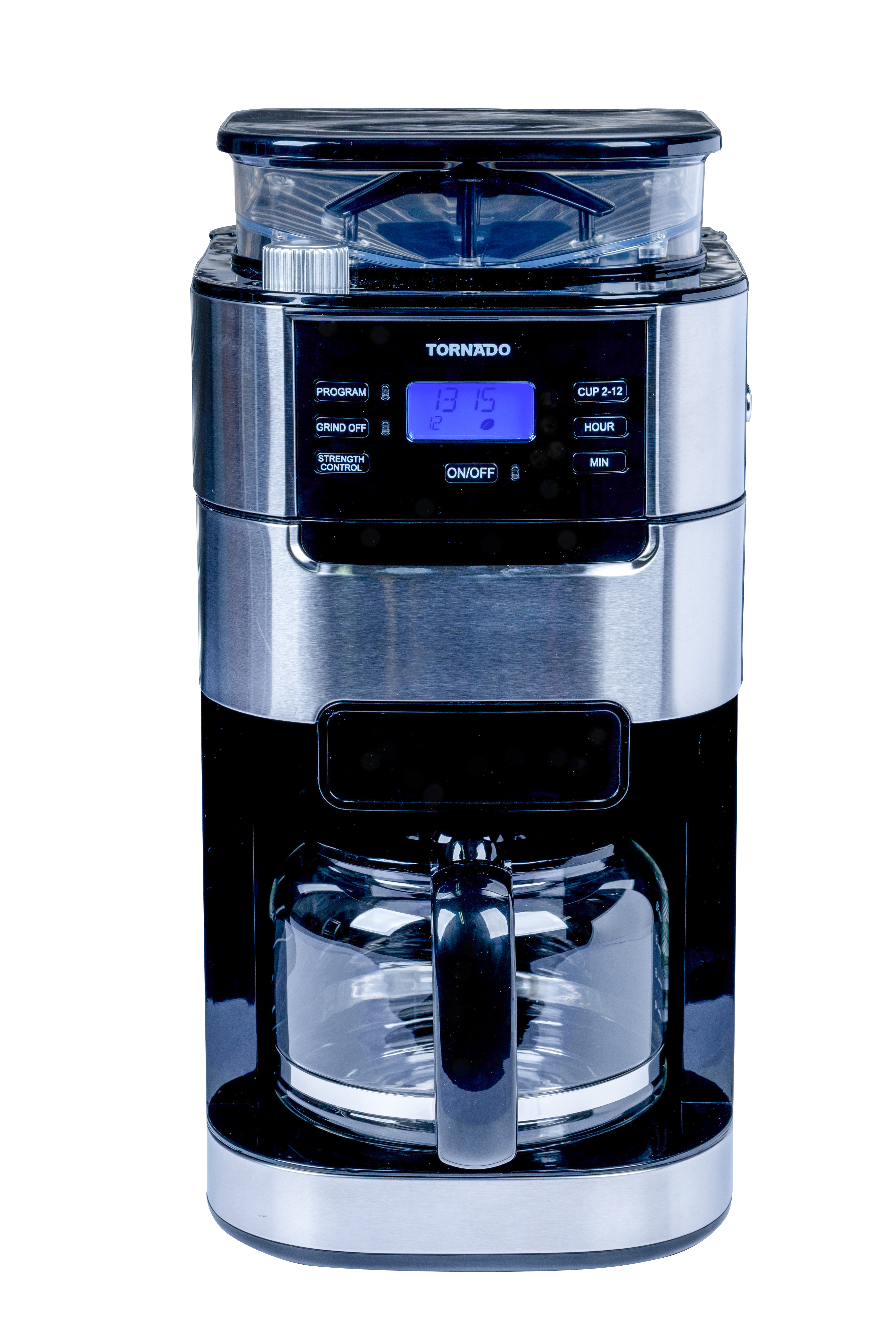 Tornado TCM-1025A-GS, Filterkaffeemaschine, 1,5 l, Kaffeebohnen, Gemahlener Kaffee, Eingebautes Mahlwerk, 1050 W, Schwarz