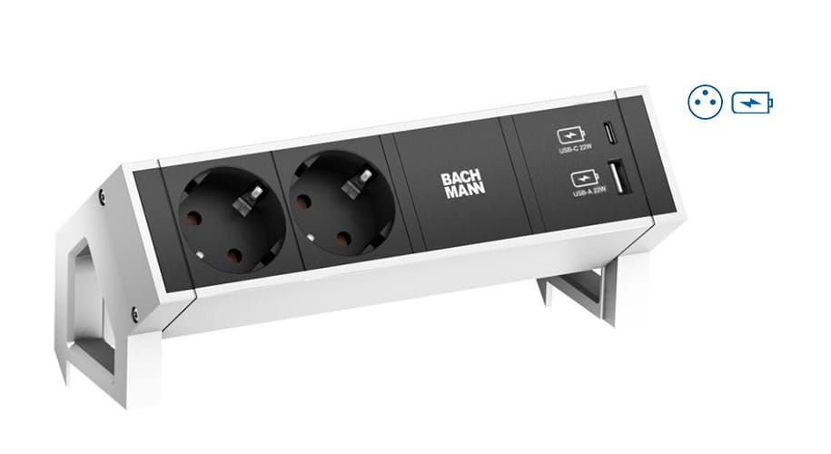 Bachmann DESK 2 - Steckdosenleiste - Eingabe, Eingang GST18 - Ausgangsanschlüsse: 2 (2 x Frankreich / UTE, 24 pin USB-C, USB)