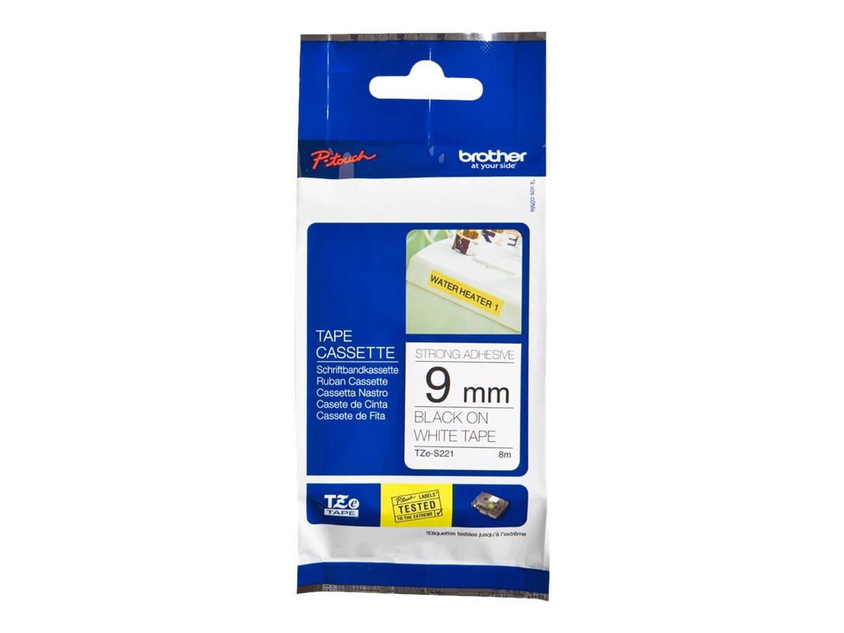 Brother TZe-221 - Standard-Klebstoff - Schwarz auf Weiß - Rolle (0,9 cm x 8 m)