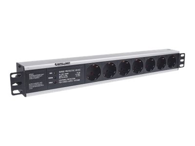 Intellinet 19" 1.5U Rackmount 7-Way Power Strip - German Type", With Surge Protection, 3m Power Cord - Steckdosenleiste (Rack - einbaufähig)