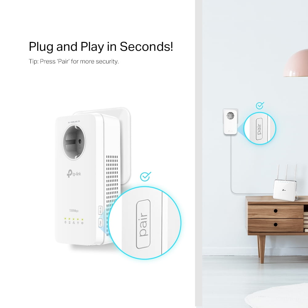 TP-LINK TL-WPA1300P KIT V4 - Wi-Fi Kit - Powerline Adapterkit 3-Port-Switch - 1GbE, IEEE 1901, HomePlug AV (HPAV)