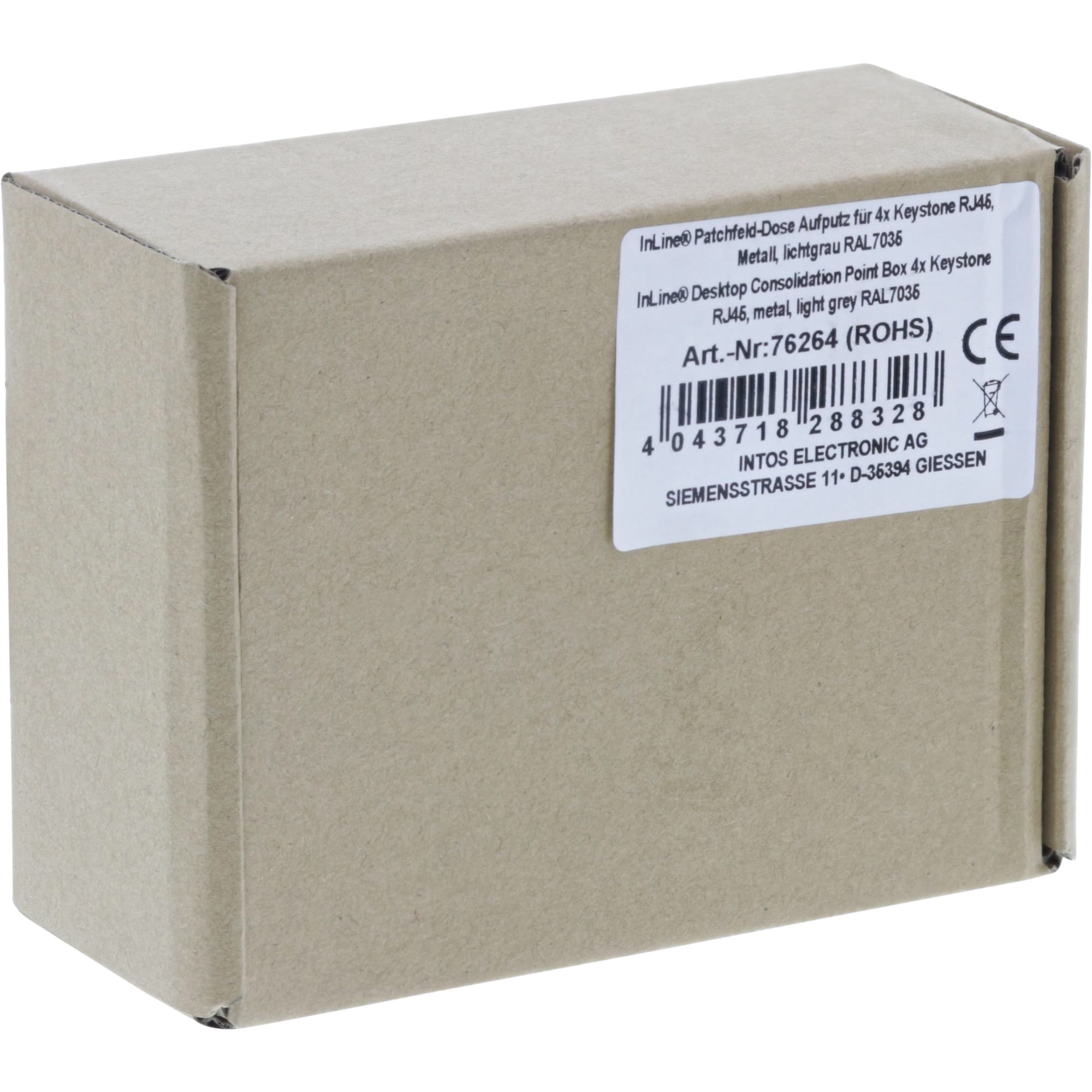 InLine Patchfeld-Dose Aufputz für 4x Keystone RJ45 - Metall - lichtgrau RAL7035