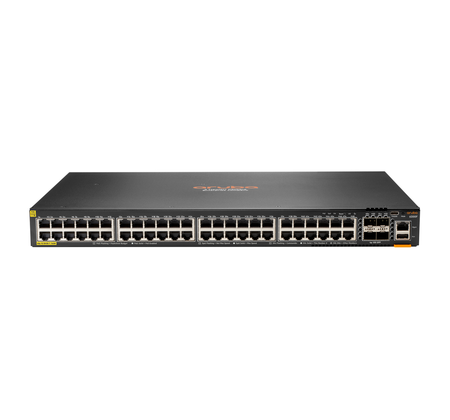 HPE Aruba Networking CX 6200F 48G Class4 PoE 4SFP+ 740W TAA Switch - Switch - max. Stapelentfernung 10 km - L3 - managed - 48 x 10/100/1000 (PoE+)