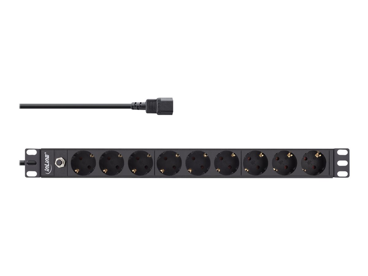 InLine 19" Steckdosenleiste - 9-fach Schutzkontakt - C14 Stecker - Überlastschutz