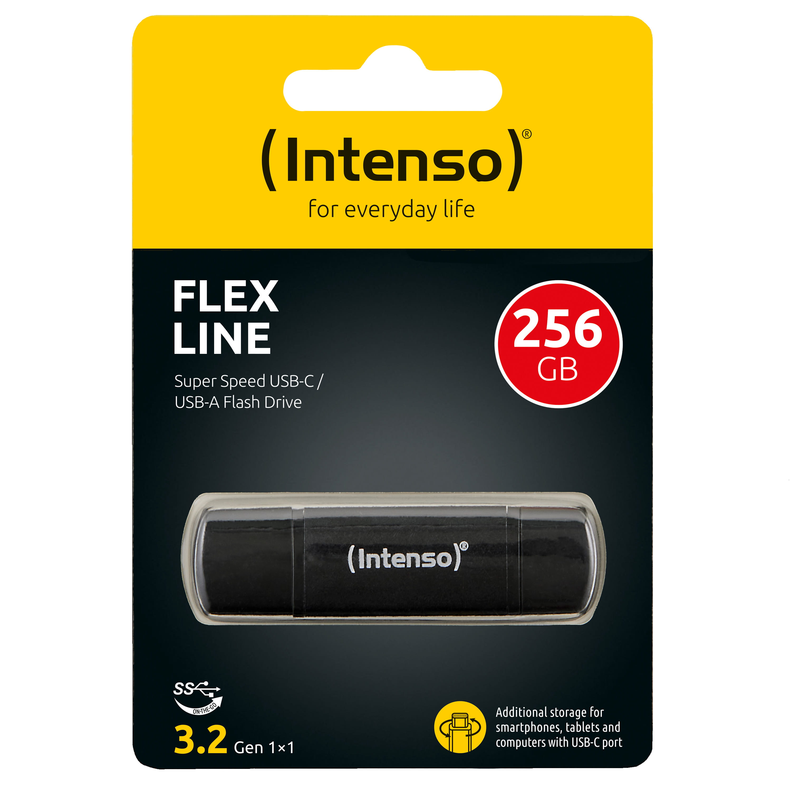 Intenso 3544492, 256 GB, USB Type-A / USB Type-C, 3.2 Gen 1 (3.1 Gen 1), 70 MB/s, Kappe, Schwarz