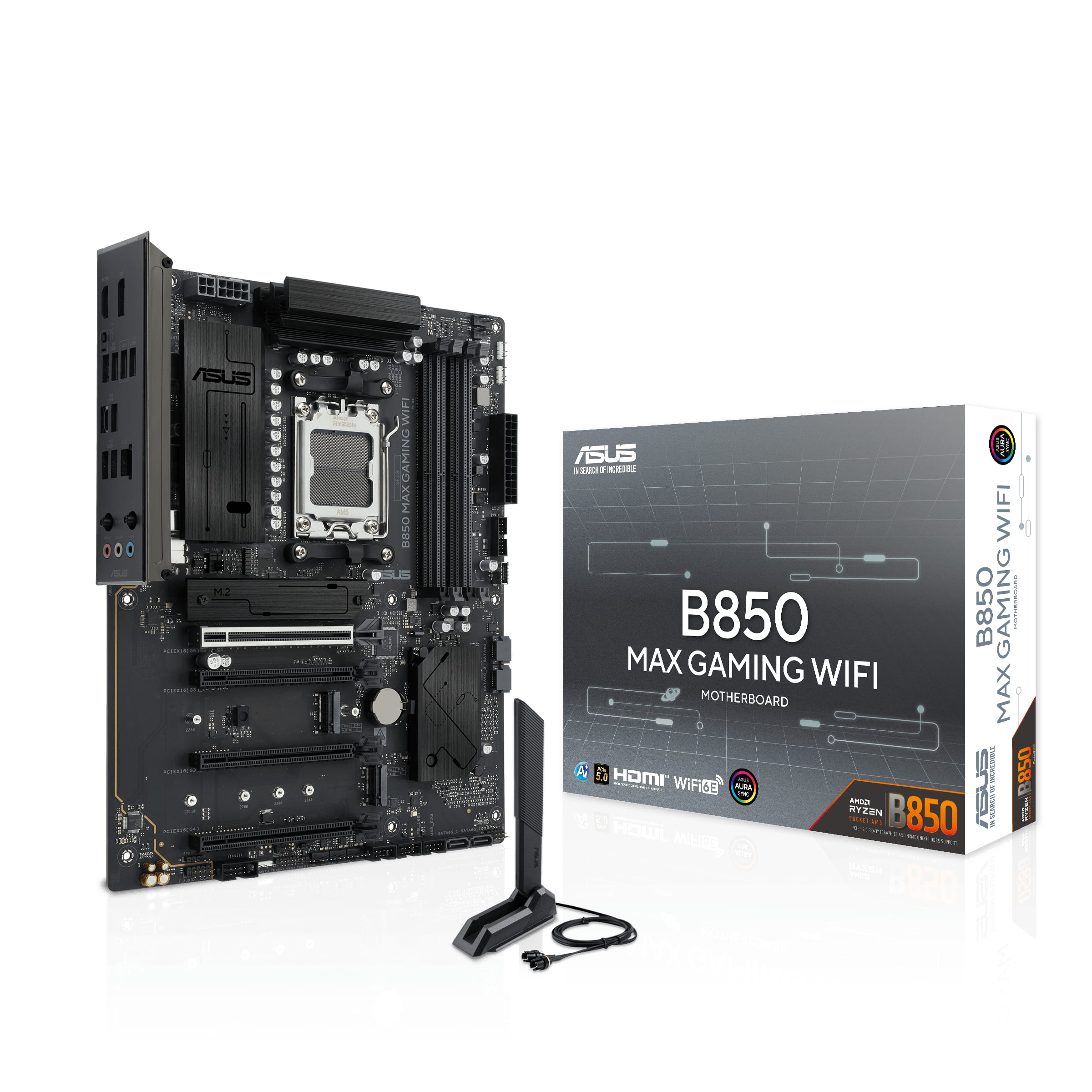 ASUS B850 MAX GAMING WIFI - Motherboard - ATX - Socket AM5 - AMD B850 Chipsatz - USB 3.2 Gen 2, USB-C 3.2 Gen2, USB 3.2 Gen 1, USB-C 3.2 Gen 1, USB4 - Wi-Fi 6E, Bluetooth, 2.5 Gigabit LAN - Onboard-Grafik (CPU erforderlich)
