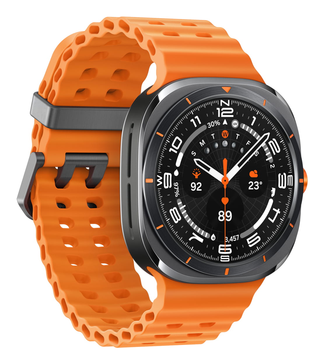 Samsung Galaxy Watch Ultra - 47 mm - titanfarben grau - intelligente Uhr mit Marineband - Gummi - Orange - Bandgröße: S/M/L - Anzeige 3.73 cm (1.5")