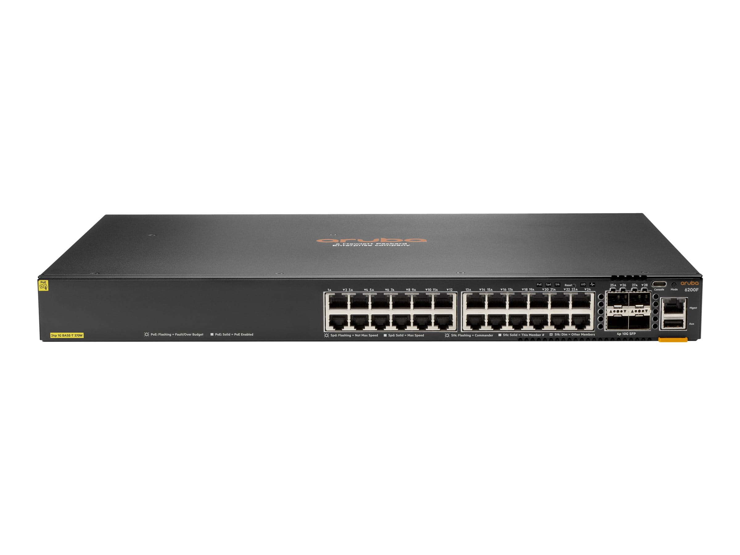 HPE Aruba Networking 6200F 24G Class4 PoE 4SFP+ 370W Switch - Switch - max. Stapelentfernung 10 km - L3 - managed - 24 x 10/100/1000 (PoE+)