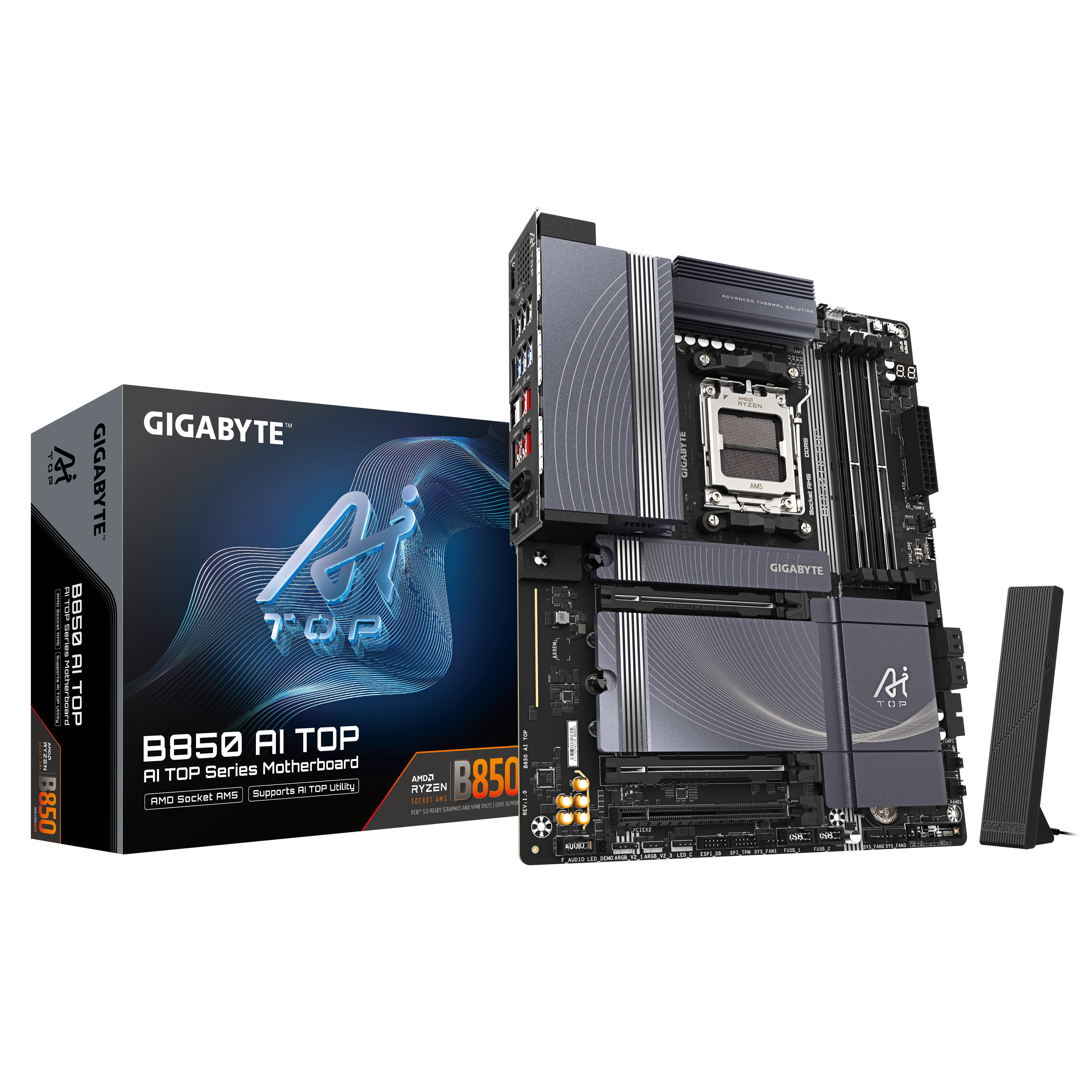 Gigabyte B850 AI TOP - Motherboard - ATX - Socket AM5 - AMD B850 Chipsatz - USB-C 3.2 Gen 2x2, USB 3.2 Gen 2, USB 3.2 Gen 1 - Wi-Fi 7, 2 x 10 Gigabit LAN, Bluetooth - Onboard-Grafik (CPU erforderlich)