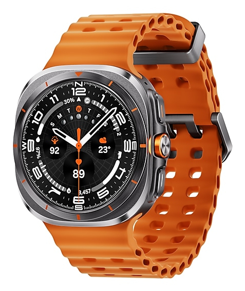 Samsung Galaxy Watch Ultra - 47 mm - titanfarben grau - intelligente Uhr mit Marineband - Gummi - Orange - Bandgröße: S/M/L - Anzeige 3.73 cm (1.5")