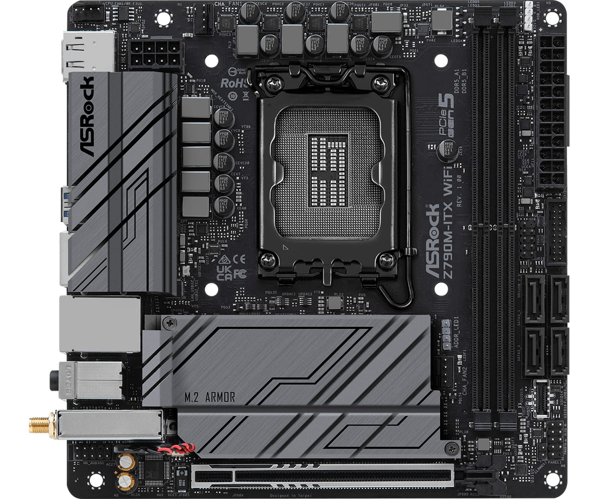 ASRock Z790M-ITX WiFi - Motherboard - Mini-ITX - LGA1700 Sockel - Z790 Chipsatz - Bluetooth, 2.5 Gigabit LAN, Wi-Fi 6, Gigabit LAN - Onboard-Grafik (CPU erforderlich)