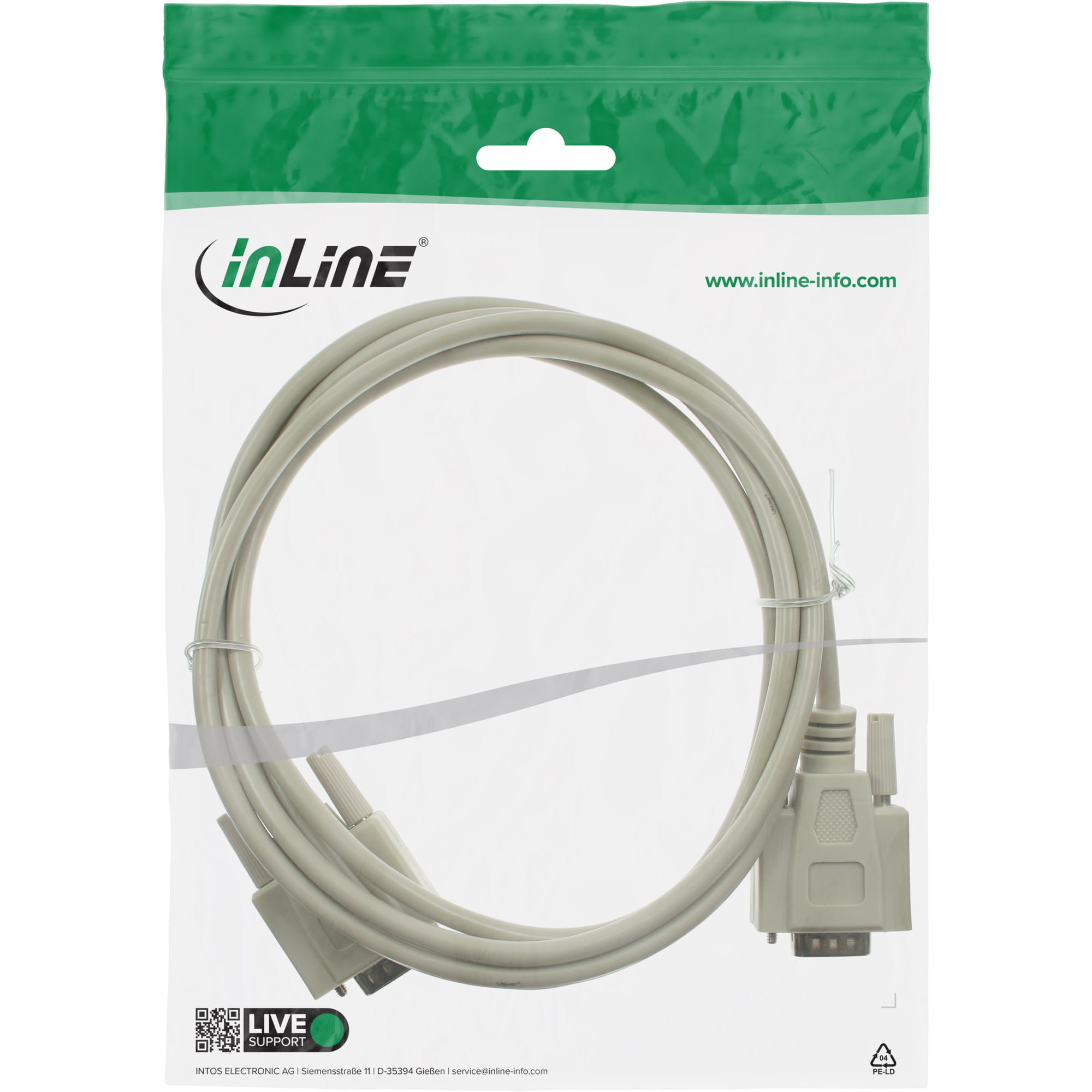 InLine Serielles Kabel - 9pol Stecker / Stecker - vergossen - 1:1 belegt - 3m