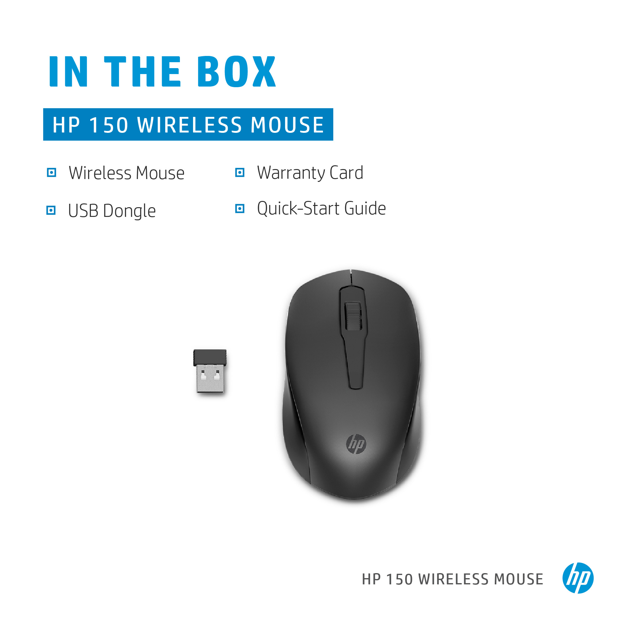 HP 150 - Maus - Für Rechtshänder - optisch - 3 Tasten - kabellos - 2.4 GHz - kabelloser Empfänger (USB)
