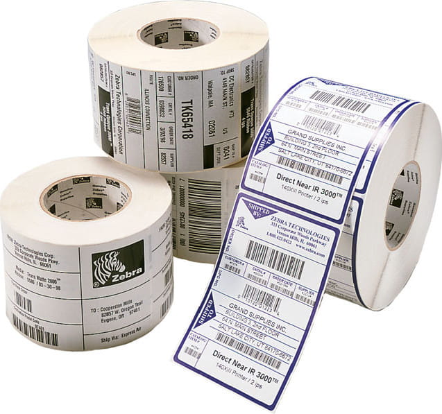 Zebra Z-Select 2000T - Matt - permanenter Acrylklebstoff - beschichtet - perforiert - 102 x 38 mm 16900 Etikett(en) (4 Rolle(n)