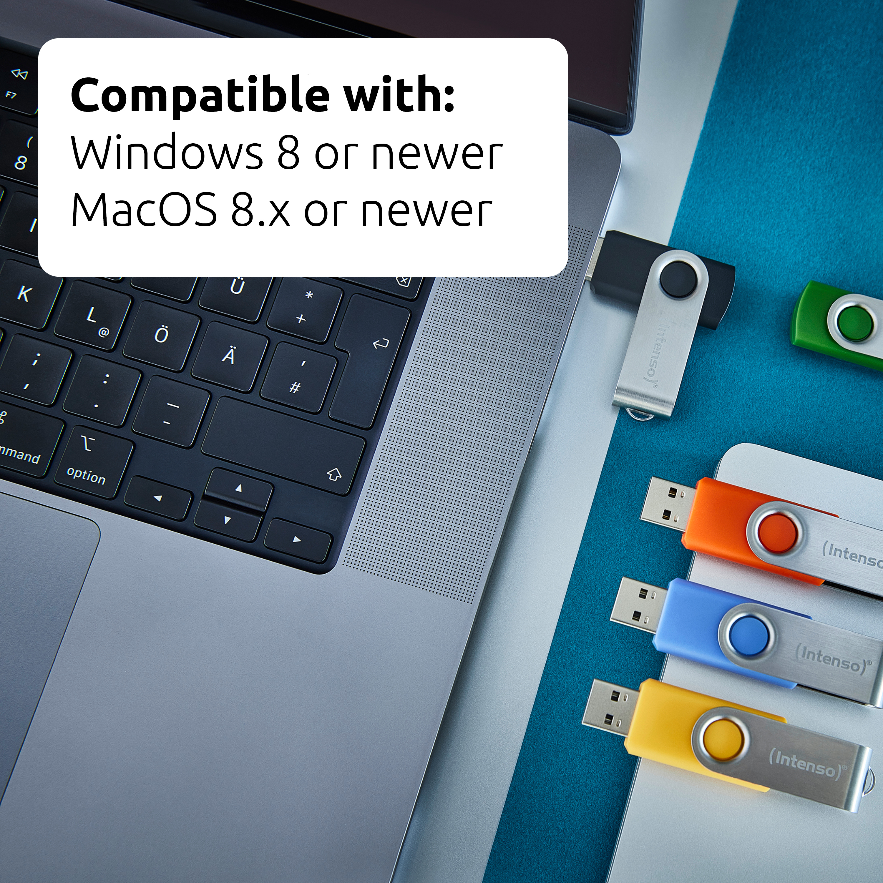 Intenso 5 x USB-Stick Office Line, 64 GB, USB-A, 3.2 Gen 1x1, bunt, 64 GB, USB Typ-A, 3.2 Gen 1 (3.1 Gen 1), Drehring, Mehrfarbig