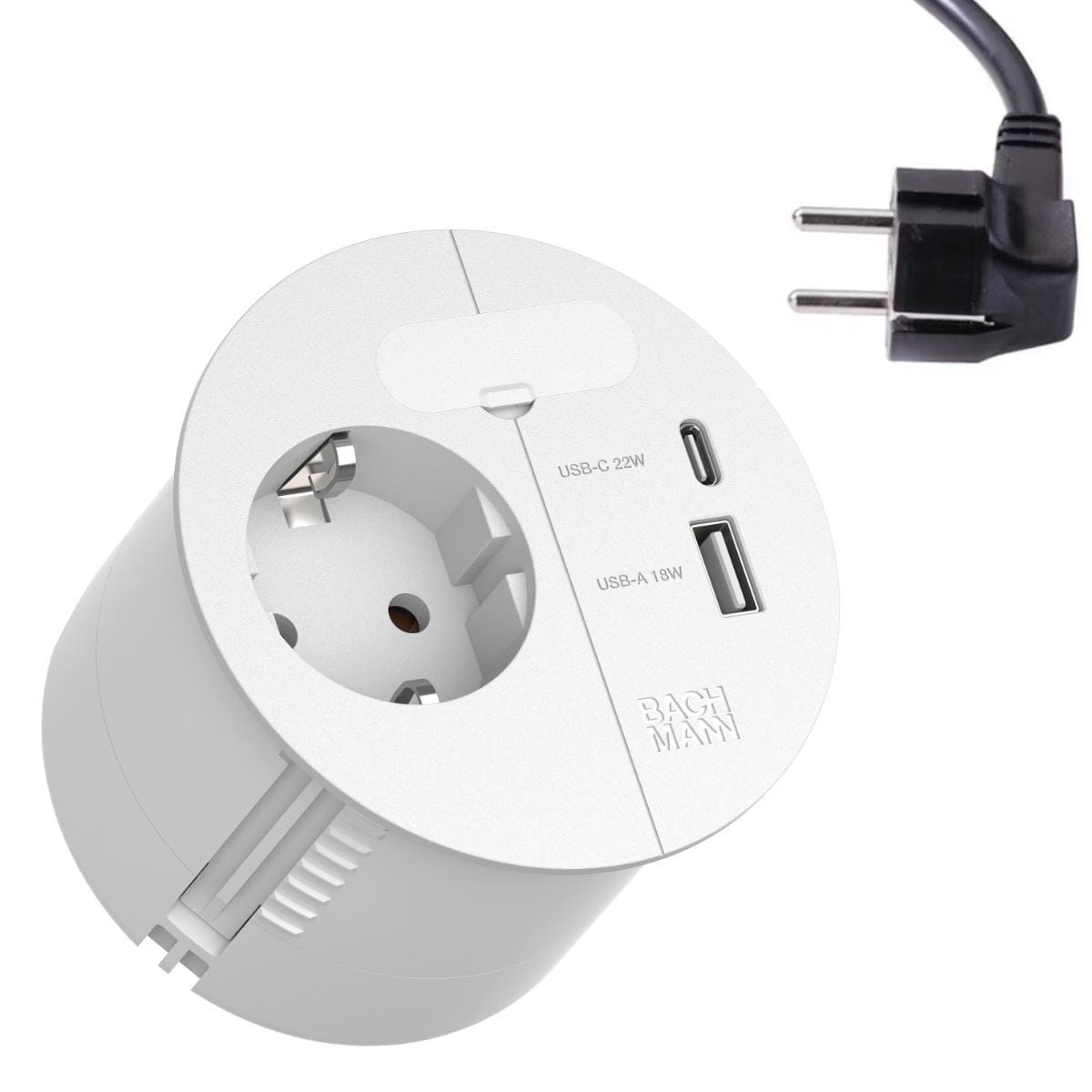 Bachmann Loop in Charge, Type E + USB A + USB C, CEE 7/3, 2P, Schrauben, Eingebaut, Weiß