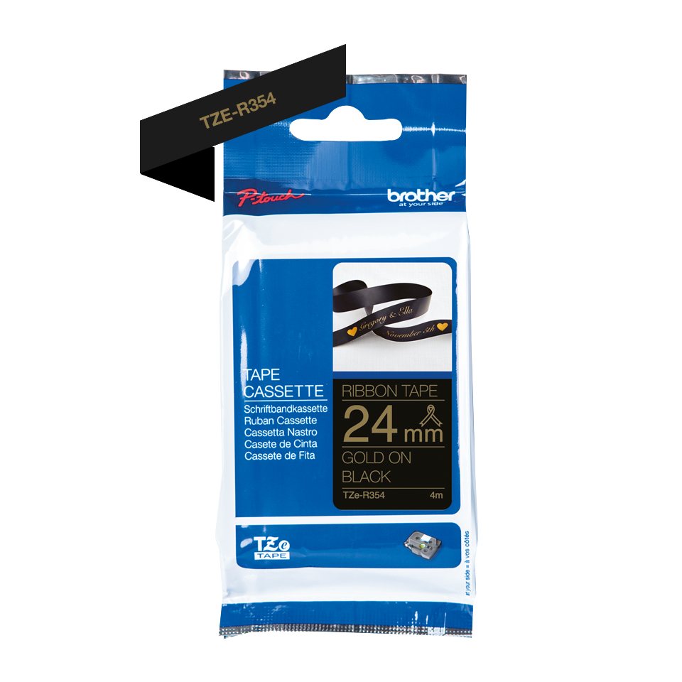 Brother TZe-R354 - Seidig - gold auf schwarz - Rolle (2,4 cm x 4 m)