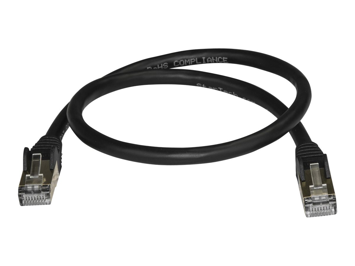 StarTech.com 50cm CAT6A Ethernet Cable, 10 Gigabit Shielded Snagless RJ45 100W PoE Patch Cord, CAT 6A 10GbE STP Network Cable w/Strain Relief, Black, UL Certified Wiring/TIA - Category 6A - 26AWG (6ASPAT50CMBK)