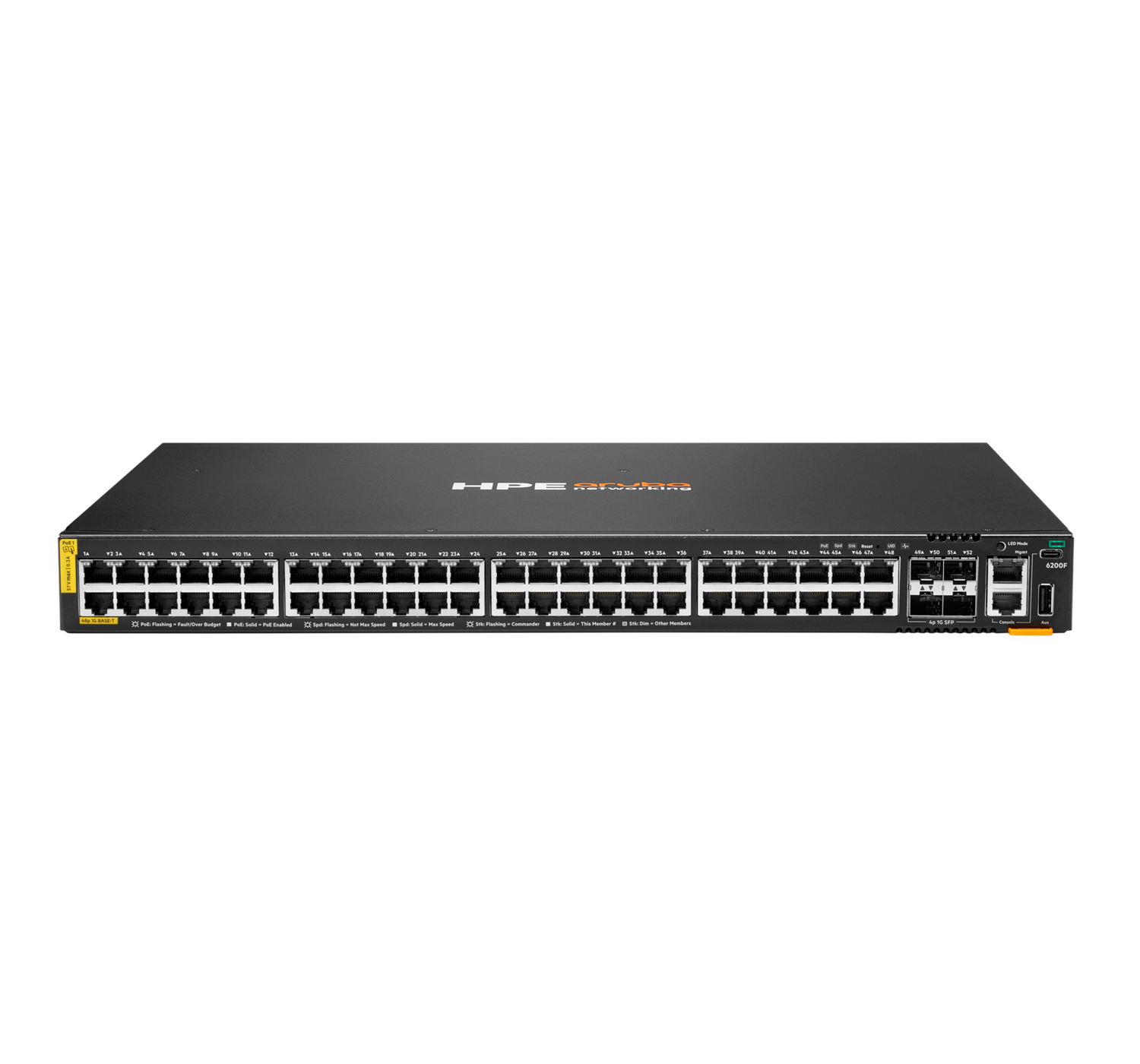 HPE Aruba Networking CX 6200F 48G Class 4 PoE 4SFP 370W TAA Switch - Switch - max. Stapelentfernung 10 km - L3 - managed - 48 x 10/100/1000 (PoE+)