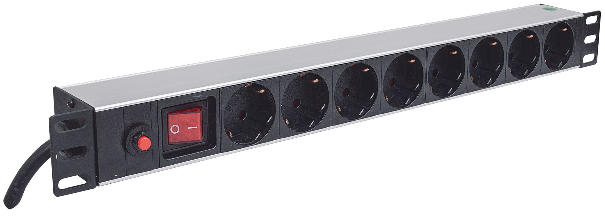 Intellinet 19" 1U Rackmount 8-Way Power Strip - German Type, With On/Off Switch and Overload Protection, 3m Power Cord - Steckdosenleiste (Rack - einbaufähig)