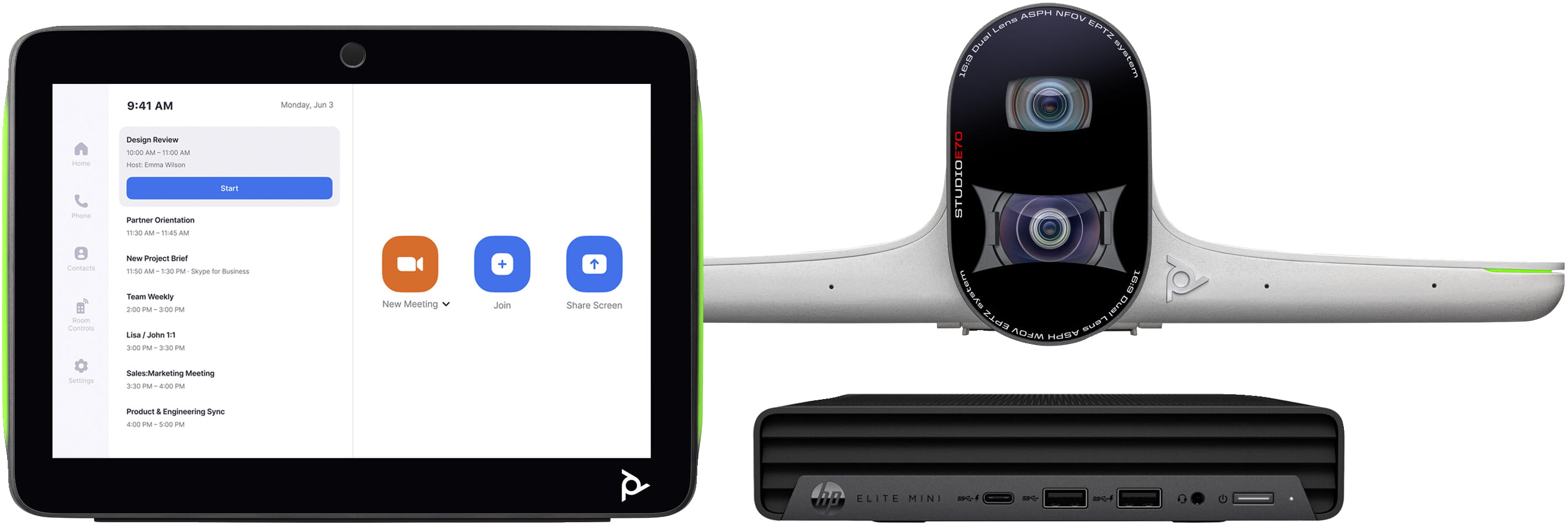 Poly Studio Large Room Bundle - Für Zoom Rooms - Kit für Videokonferenzen (Poly Studio E70 Kamera, Poly TC10 Touchcontroller, HP Mini Conferencing PC)