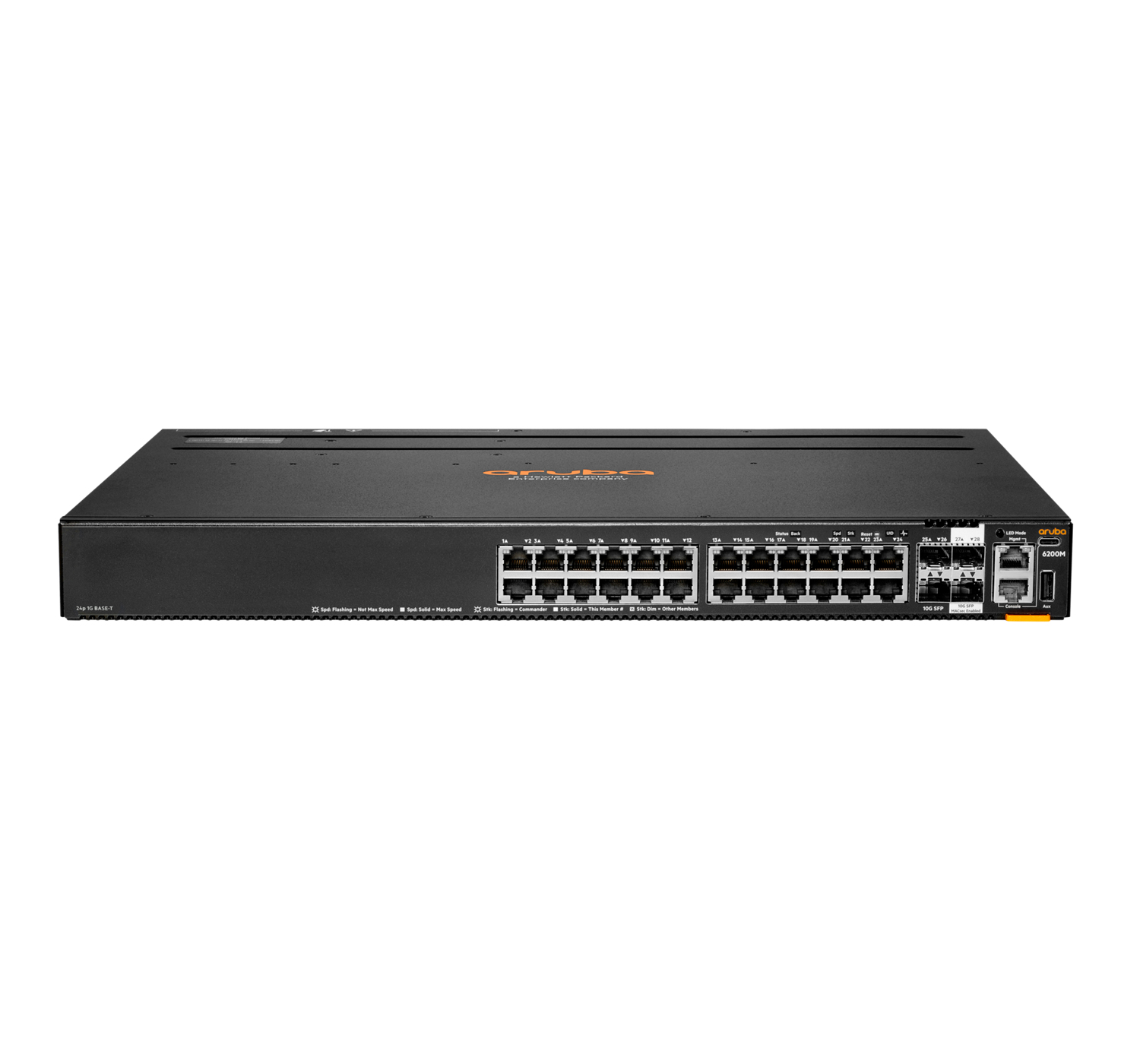HPE Aruba Networking 6200M 24G 4SFP+ Switch - Switch - max. Stapelentfernung 10 km - L3 - managed - 24 x 10/100/1000 + 4 x 1 Gigabit / 10 Gigabit SFP+ (Uplink / Stacking)
