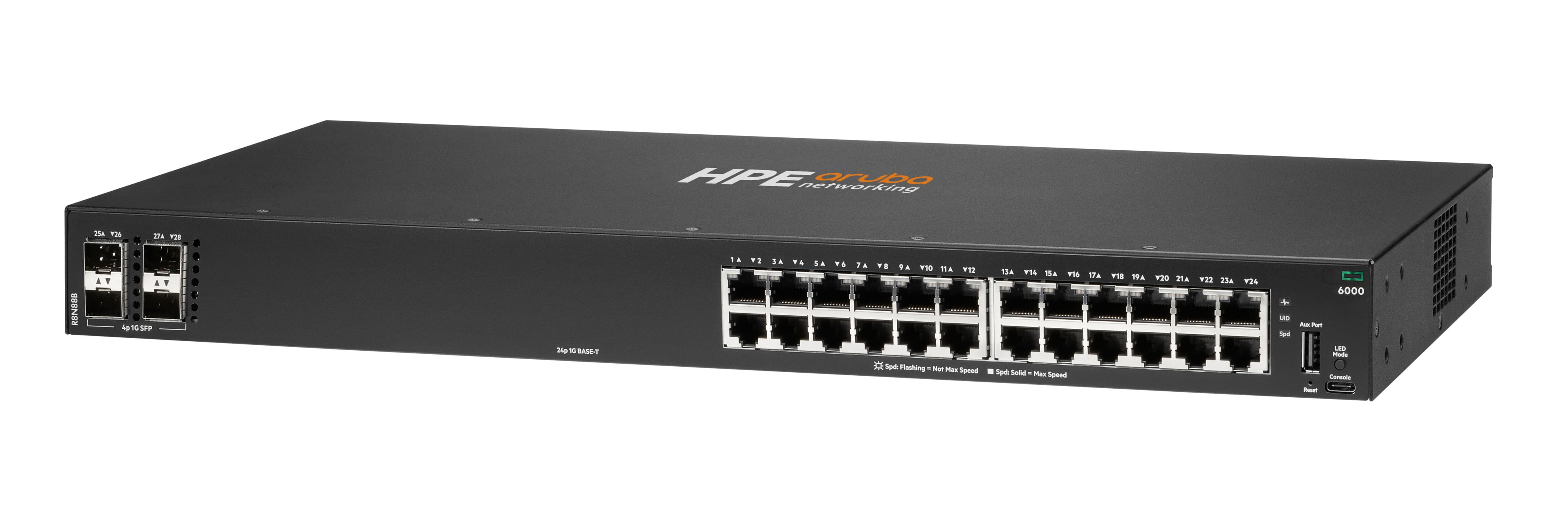 HPE Aruba Networking CX 6000 24p 10M/100M/1G 4p SFP 1G Switch - Switch - managed - 24 x 10/100/1000 + 4 x Gigabit SFP (Uplink)