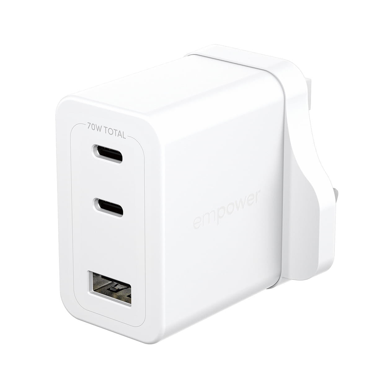 PanzerGlass empower™ by ® Turbo 70W Ladegarät inkl. 2 x USB-C + USB-A | UK Anschluss | Silber Weiß, Weiß